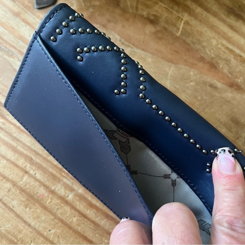 Aimee Kestenberg 100% Genuine Leather Wallet Navy Blue Studded NWT - Picture 9 of 11